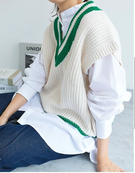 Knit Vest | Green Stripe