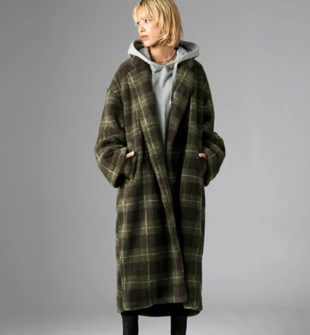 Plaid Oversized Coat | Khaki
