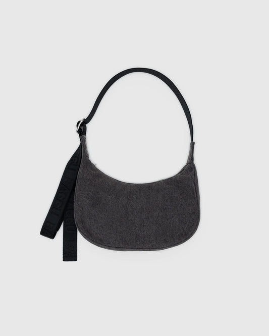 Small Denim Crescent Bag | Washed Black Denim
