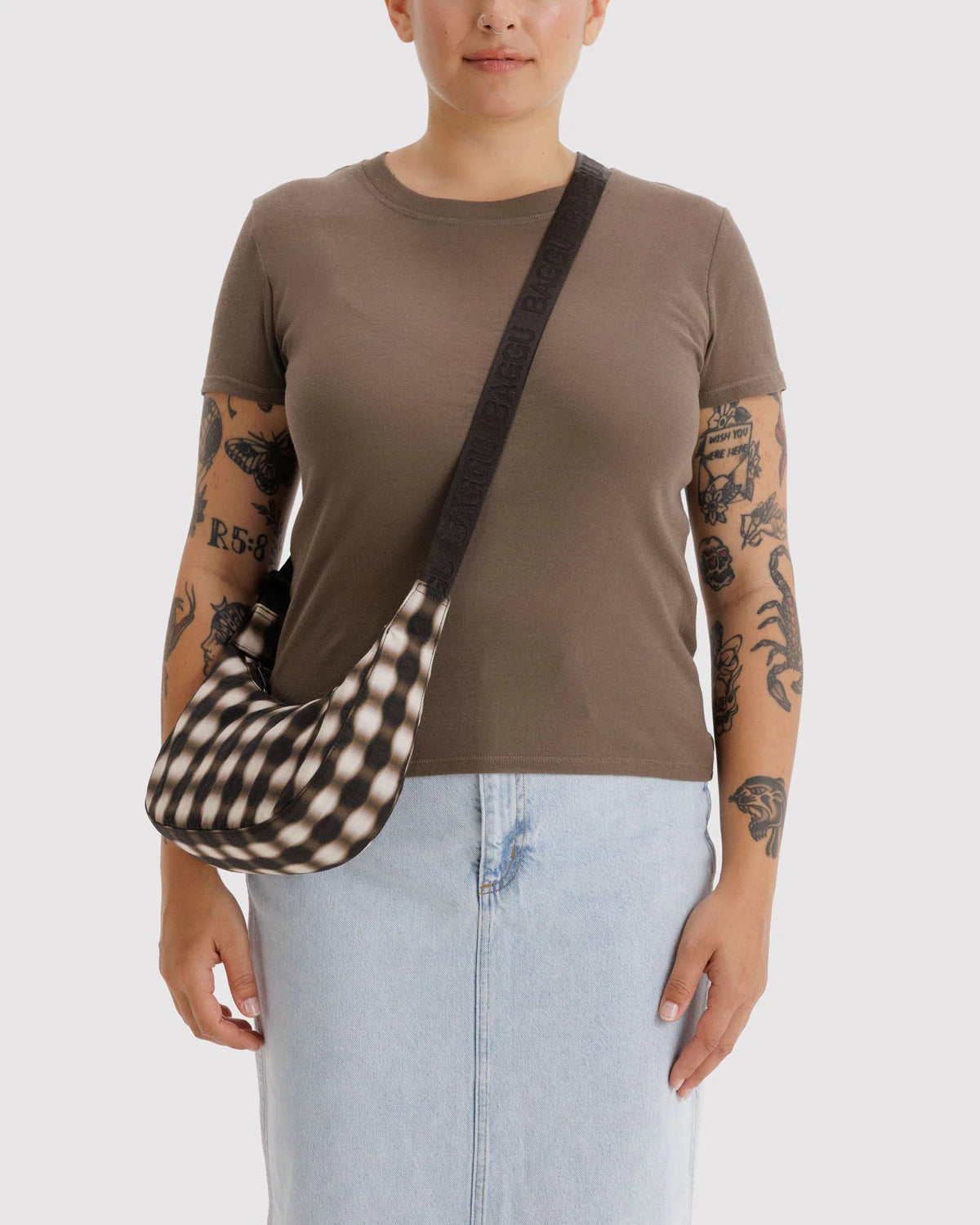 Small Crescent Bag | Blurred Gingham Brown