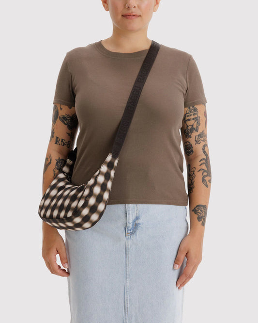 Small Crescent Bag | Blurred Gingham Brown