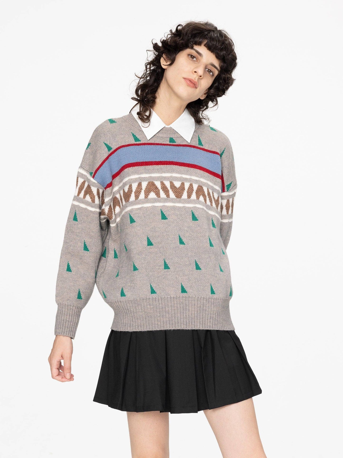 Geometric Patterned Jacquard Knit Sweater