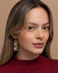 Handwoven Mosaic Tila and Brass Earrings | Aqua/Red