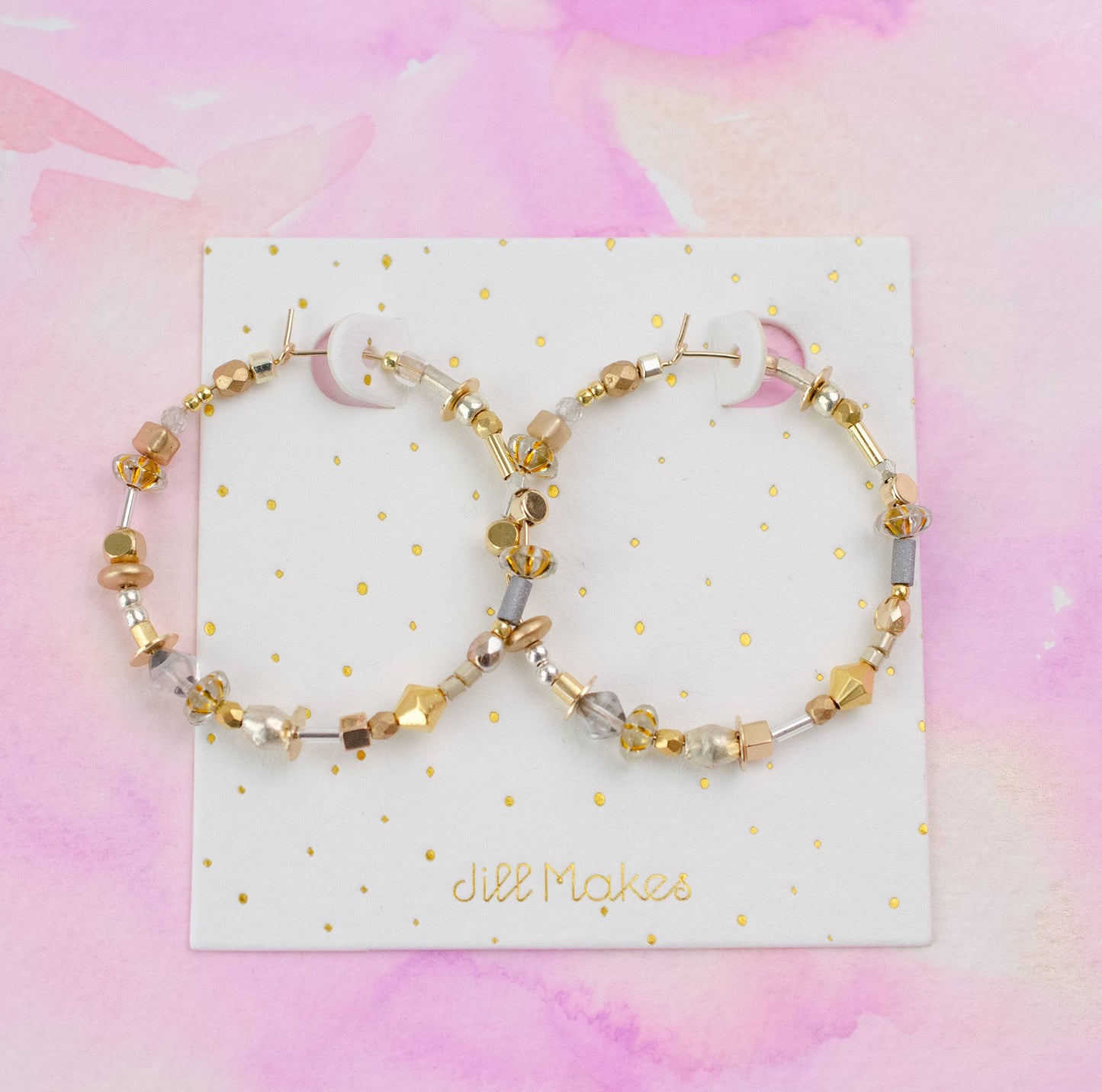 Gold and Silver Large beaded Hoops