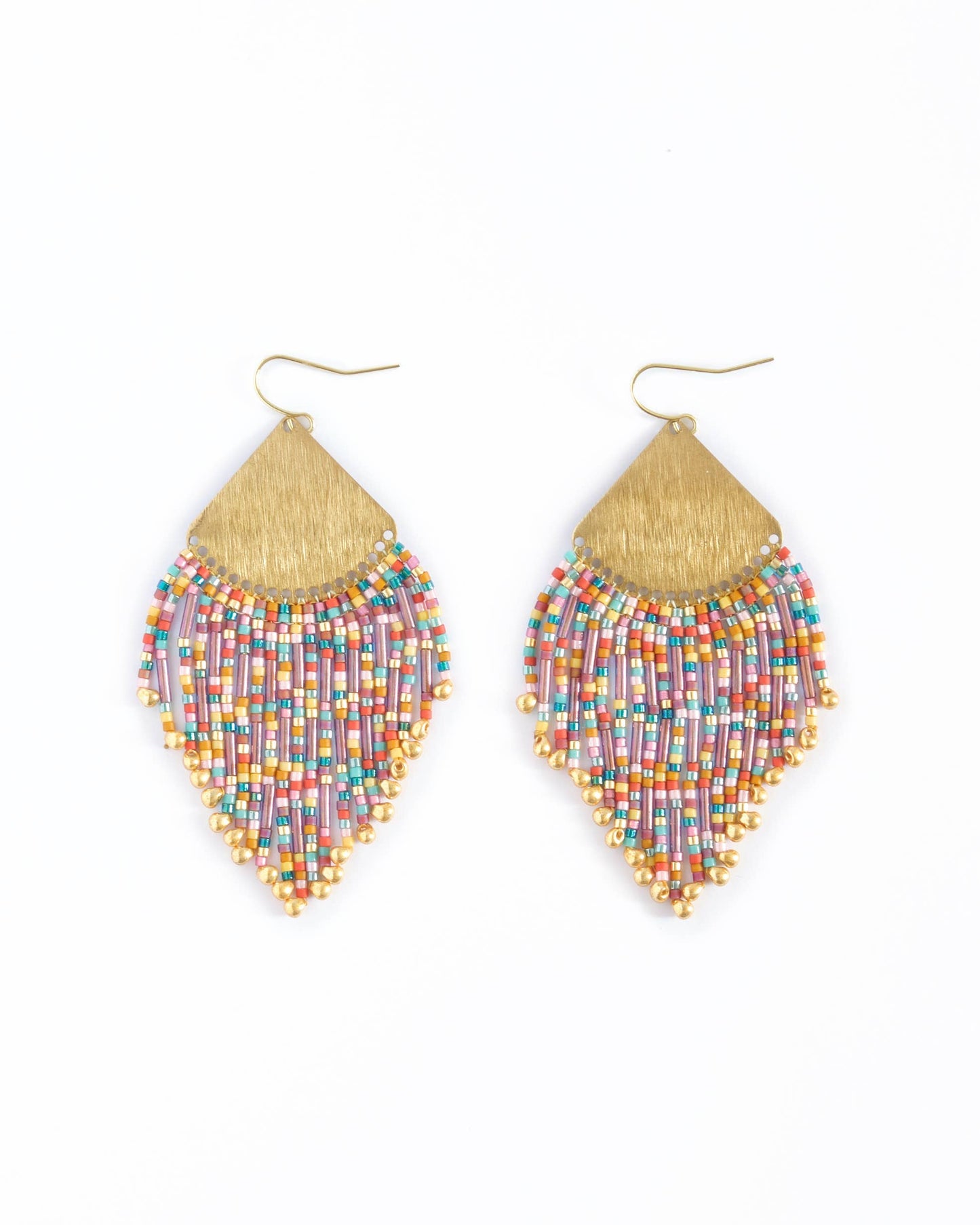 Beaded Confetti Fringe Earrings | Purple/Rust