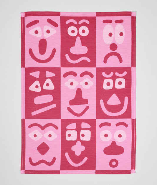 Faces Pink/Maroon | Cotton Tea Towel