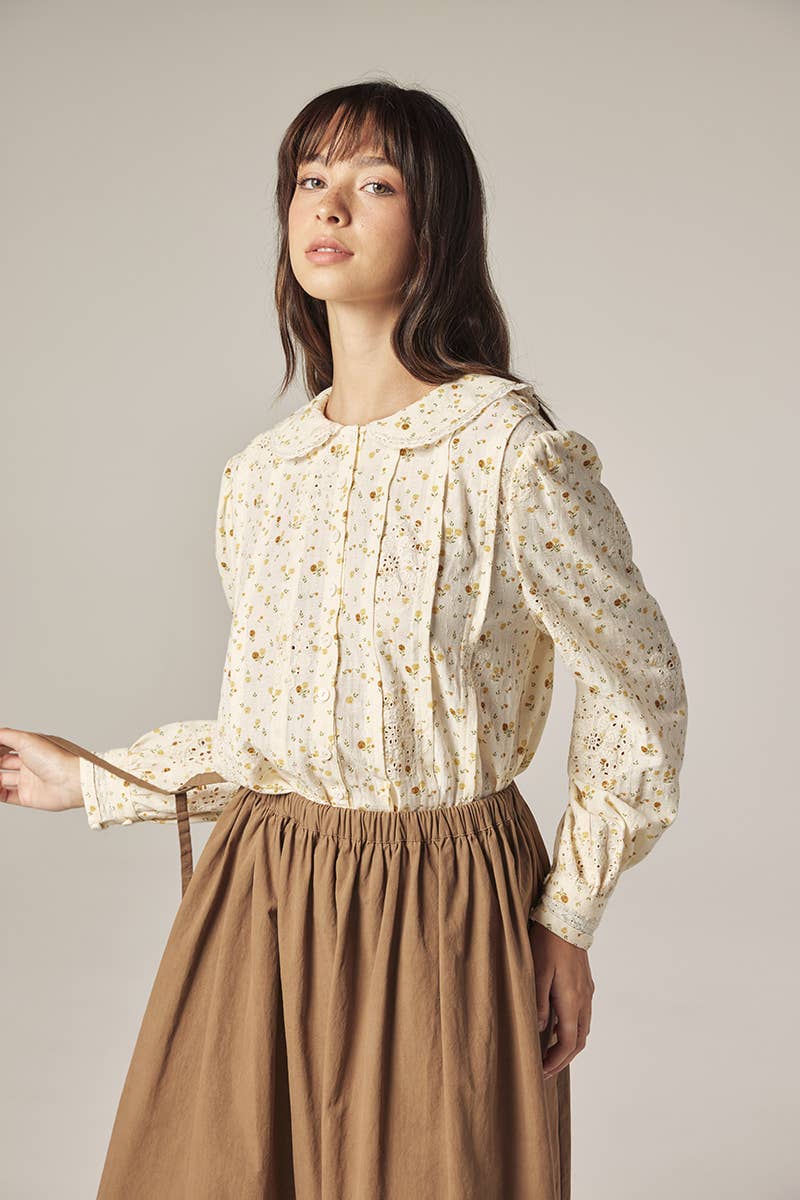 Peter Pan Collar Blouse | Yellow & Olive