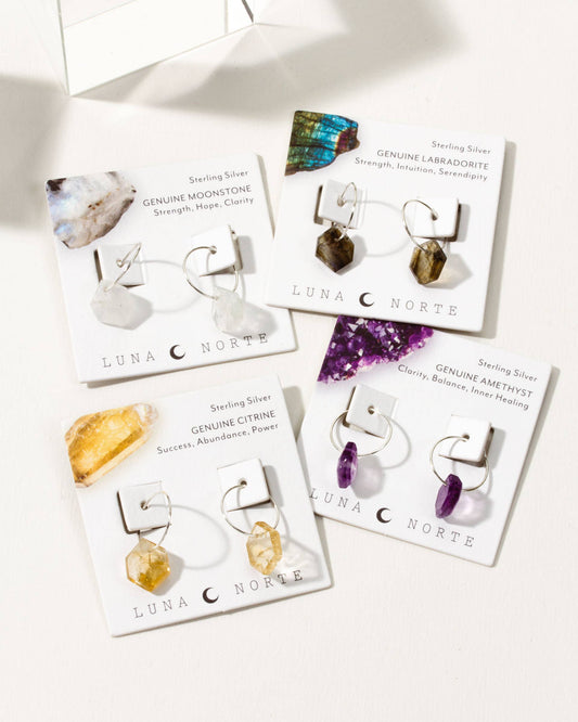 Silver Geometry Mini Hoop Earrings | Moonstone