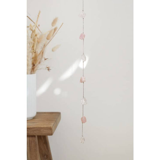 Rose Quartz and Quartz Crystal Window Hanging | 925 Silver