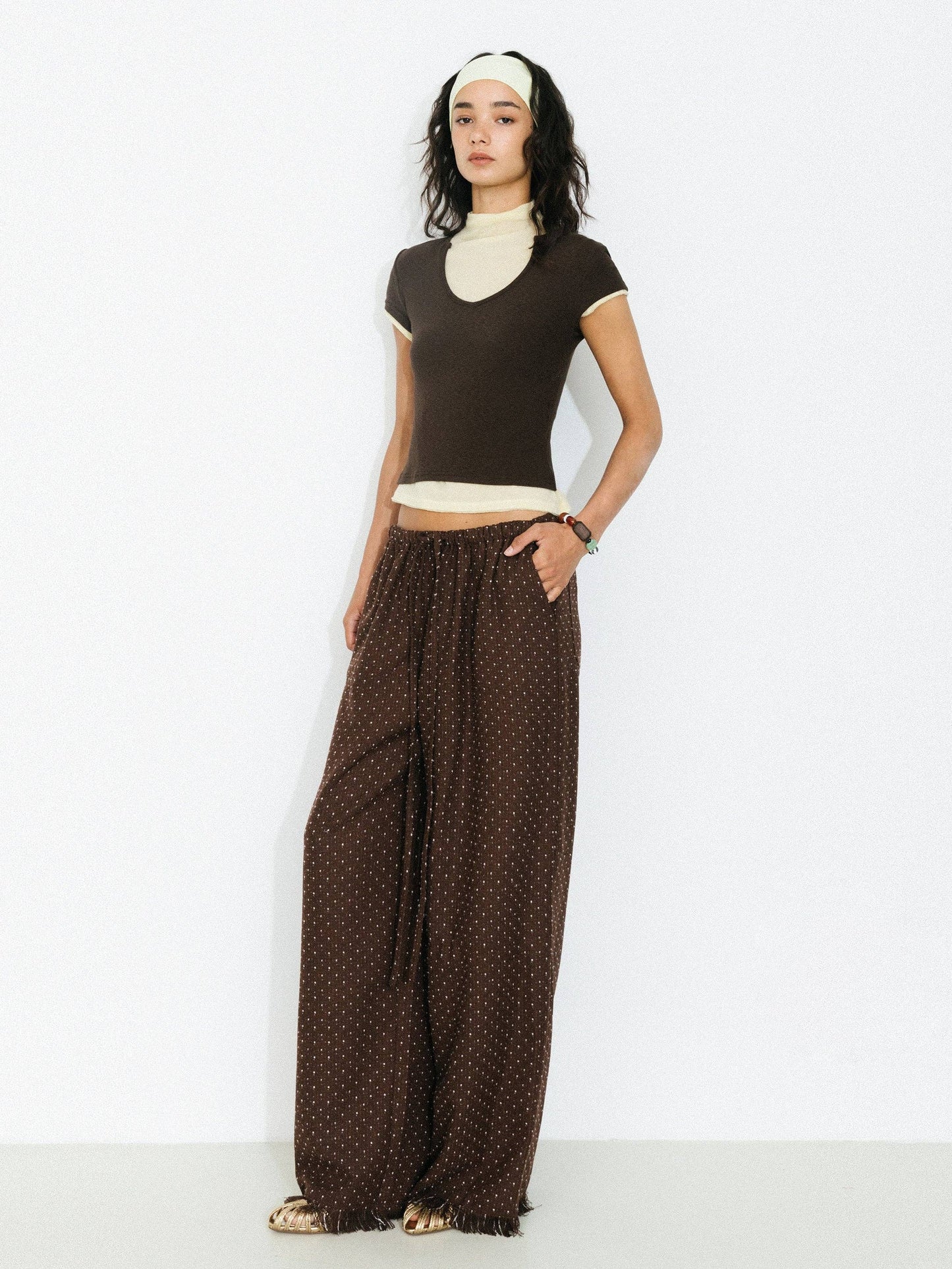 Wide-Leg Trousers | Polka Dot Fringe