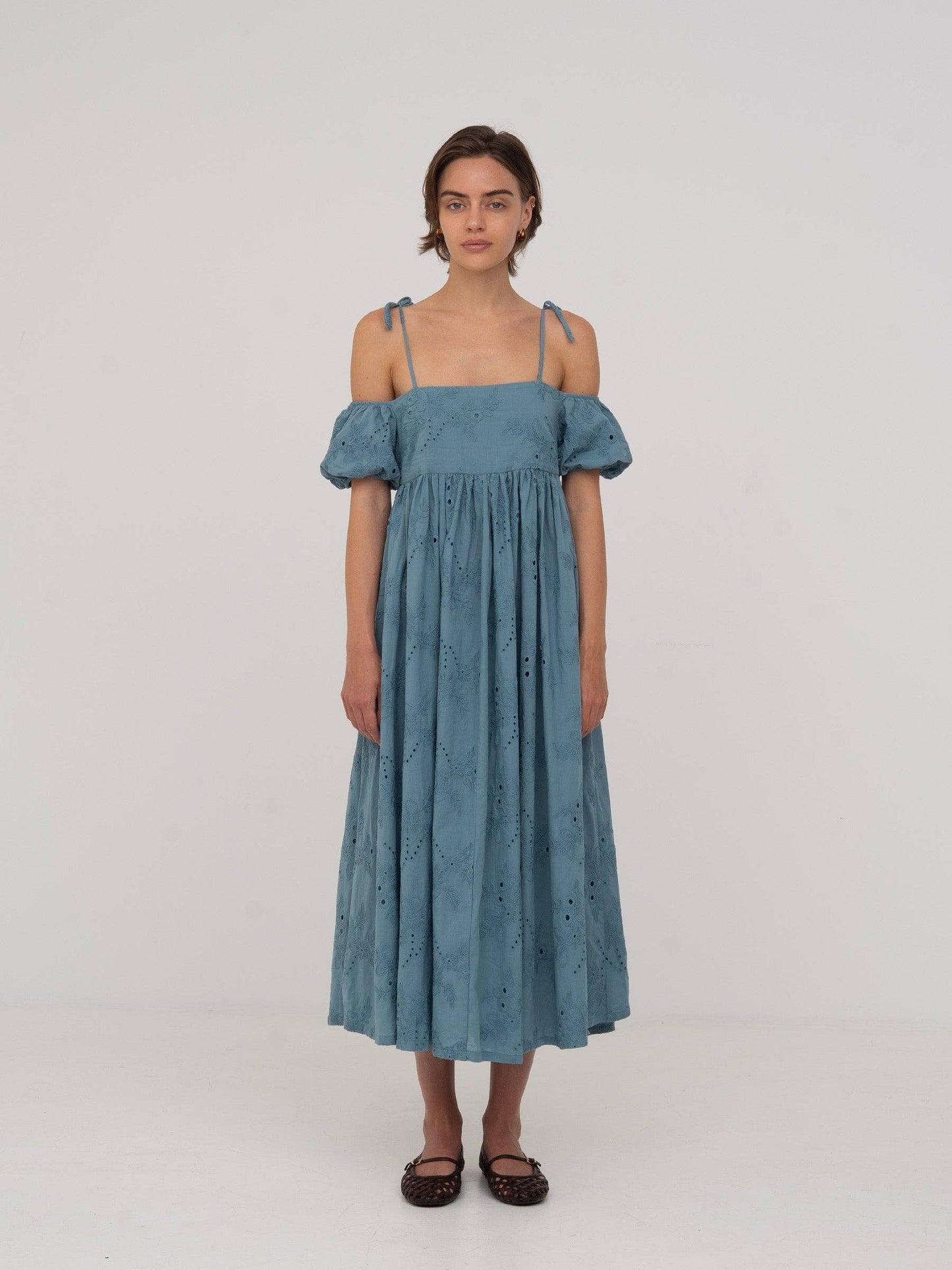 Vera Embroidered Blue Maxi Dress