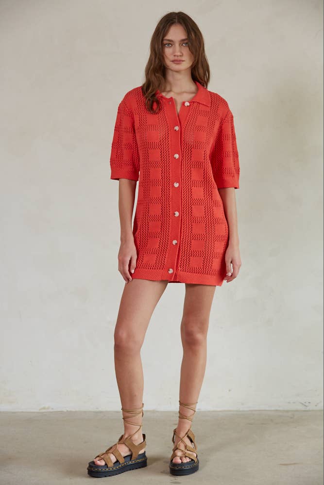 Knit Cardigan Mini Dress | Red