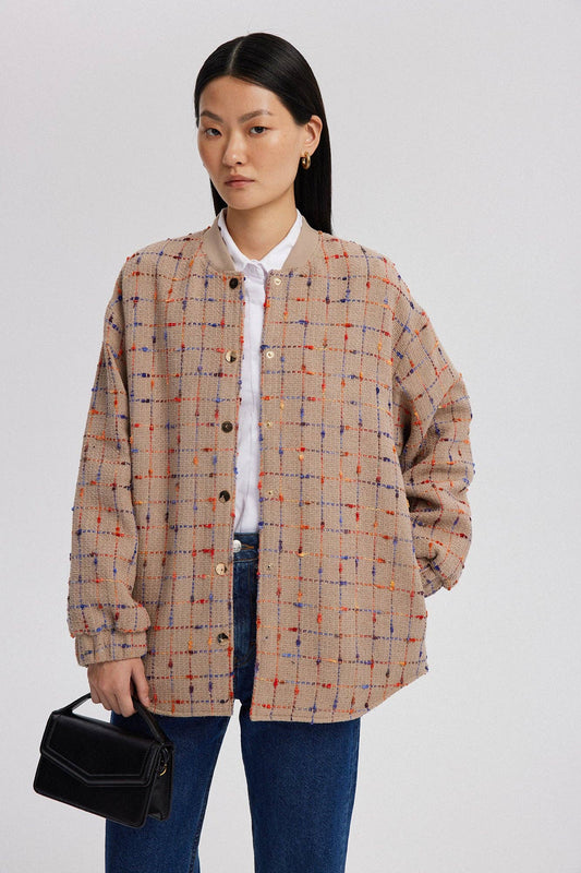 Tweed Bomber Jacket | Beige