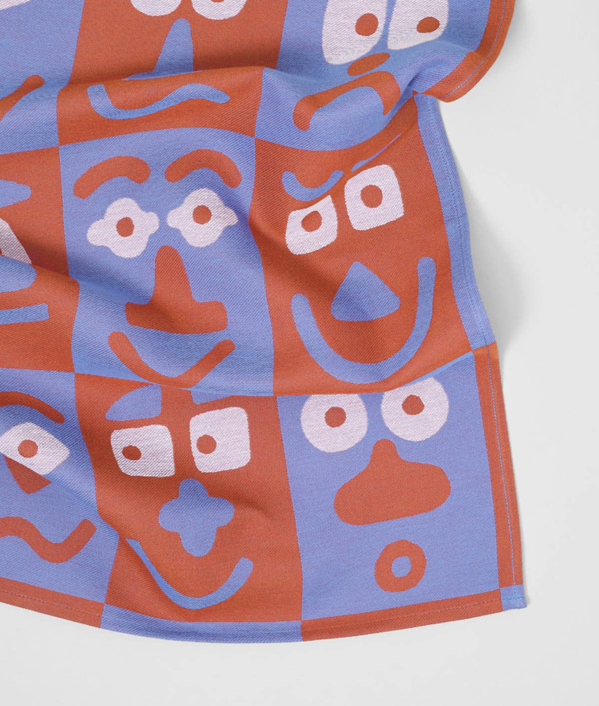 Faces Blue/Brown | Cotton Tea Towel