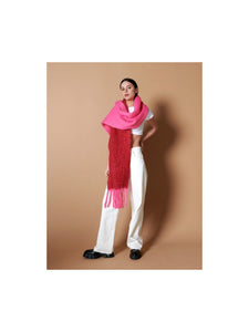 Colour Block Two-Tone Fluffy Scarf | Pink/Red