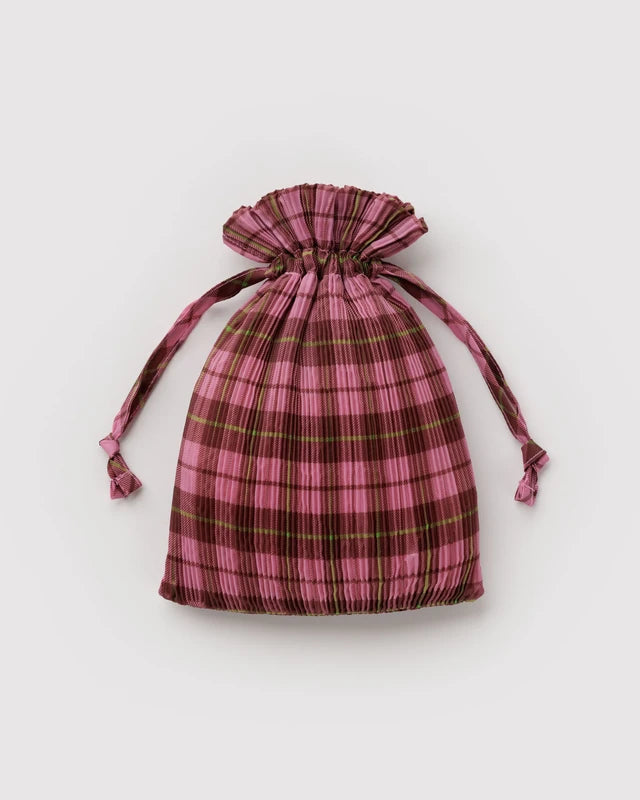 Pleated Baggu | Azalea Pink Tartan