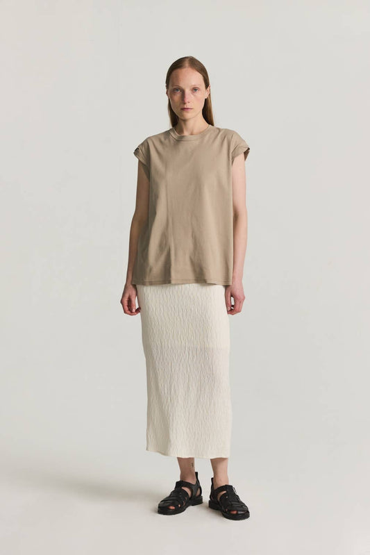 Miranda Skirt | Textured Midi Skirt with Back Slit