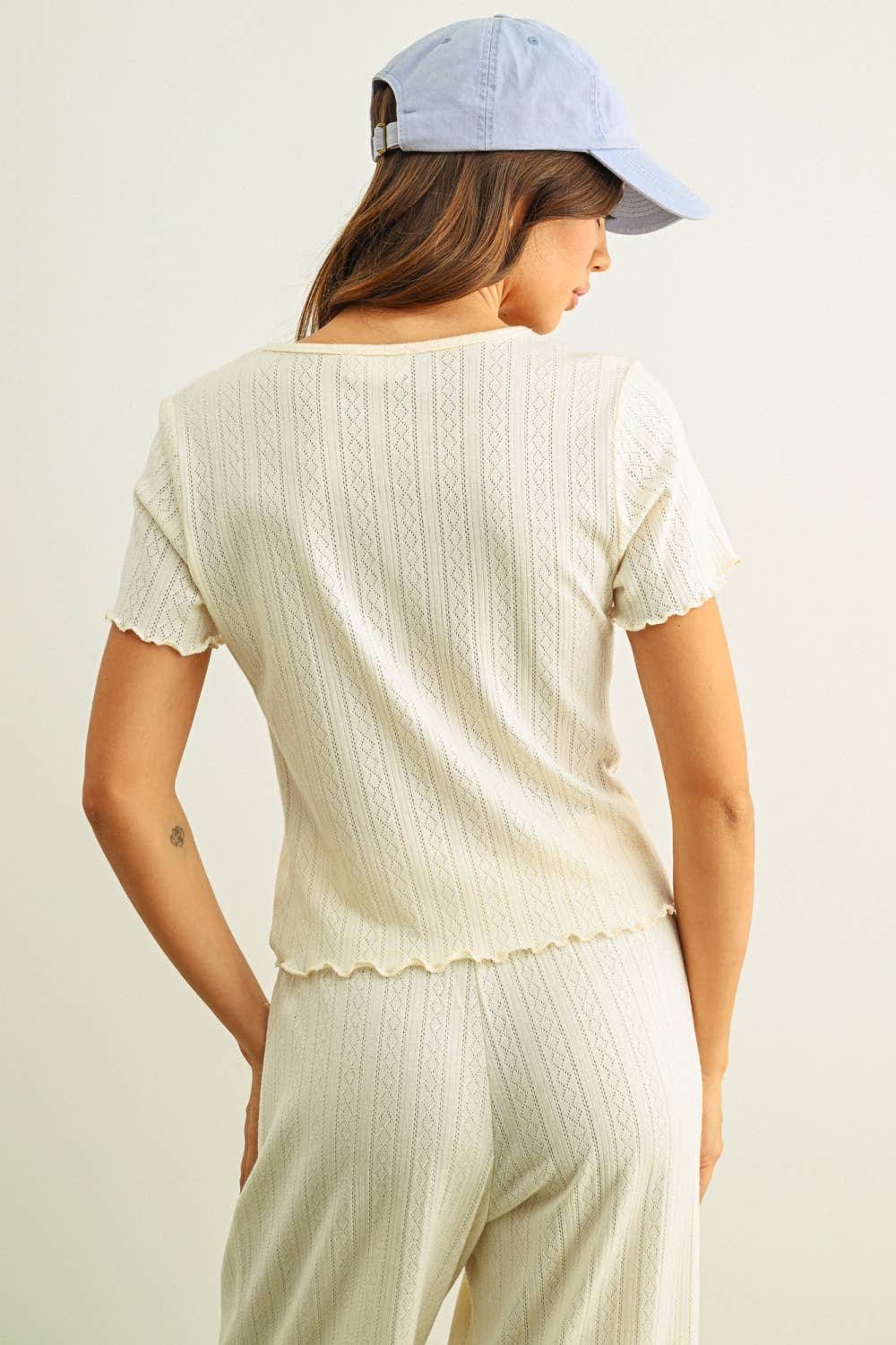 Pointelle Short Sleeve Top