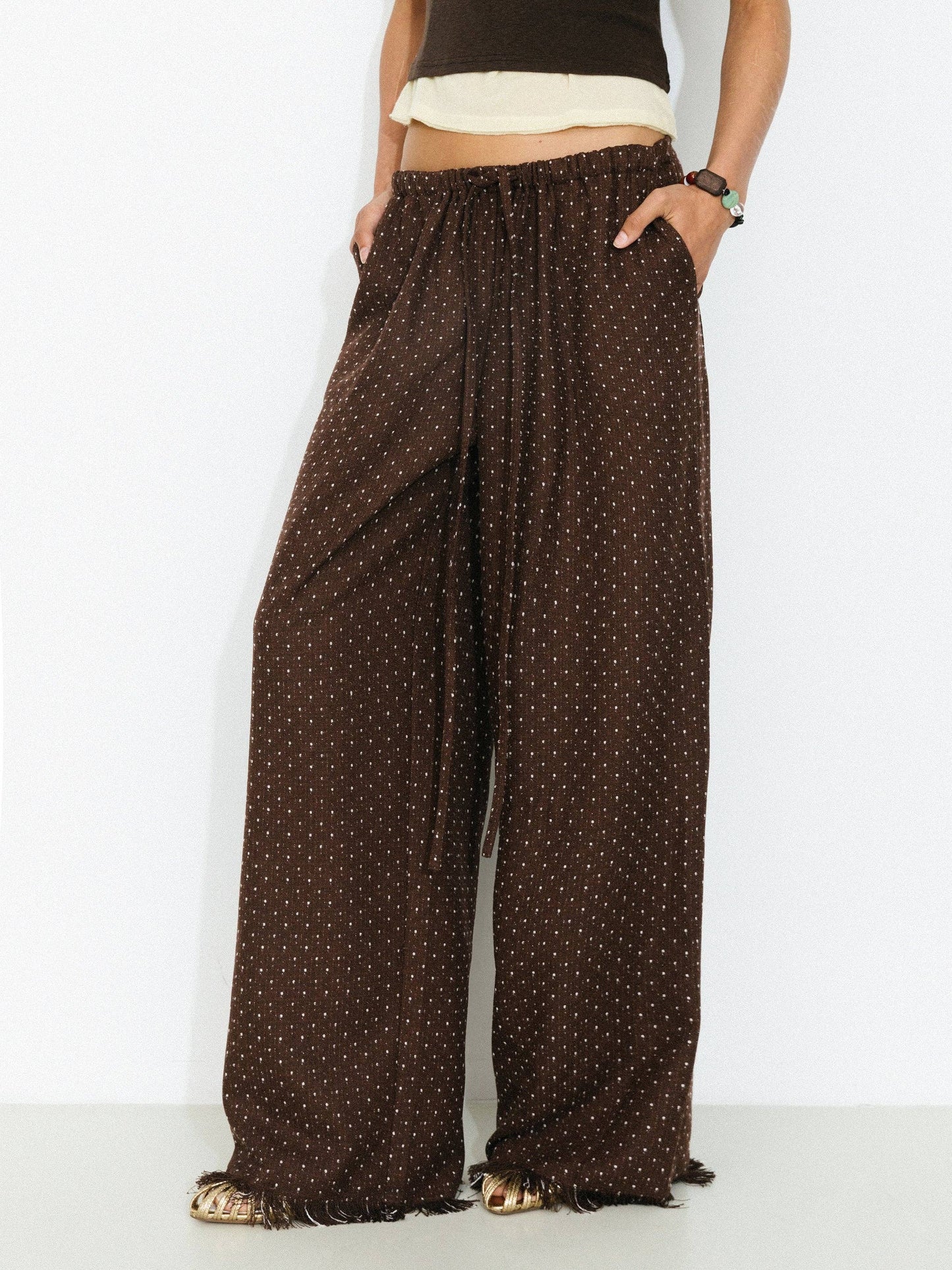Wide-Leg Trousers | Polka Dot Fringe