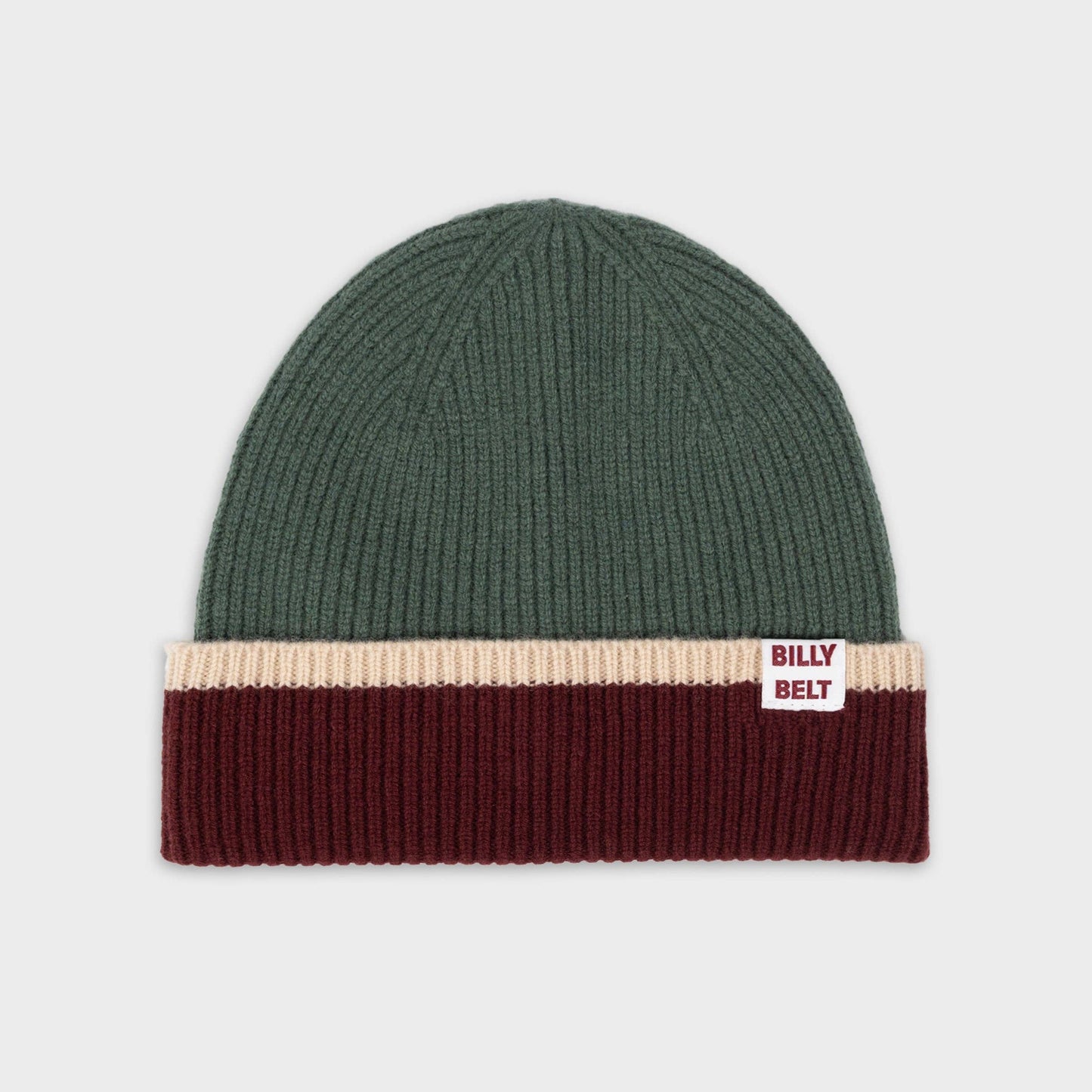 Wool Beanie | Khaki Burgundy & Beige