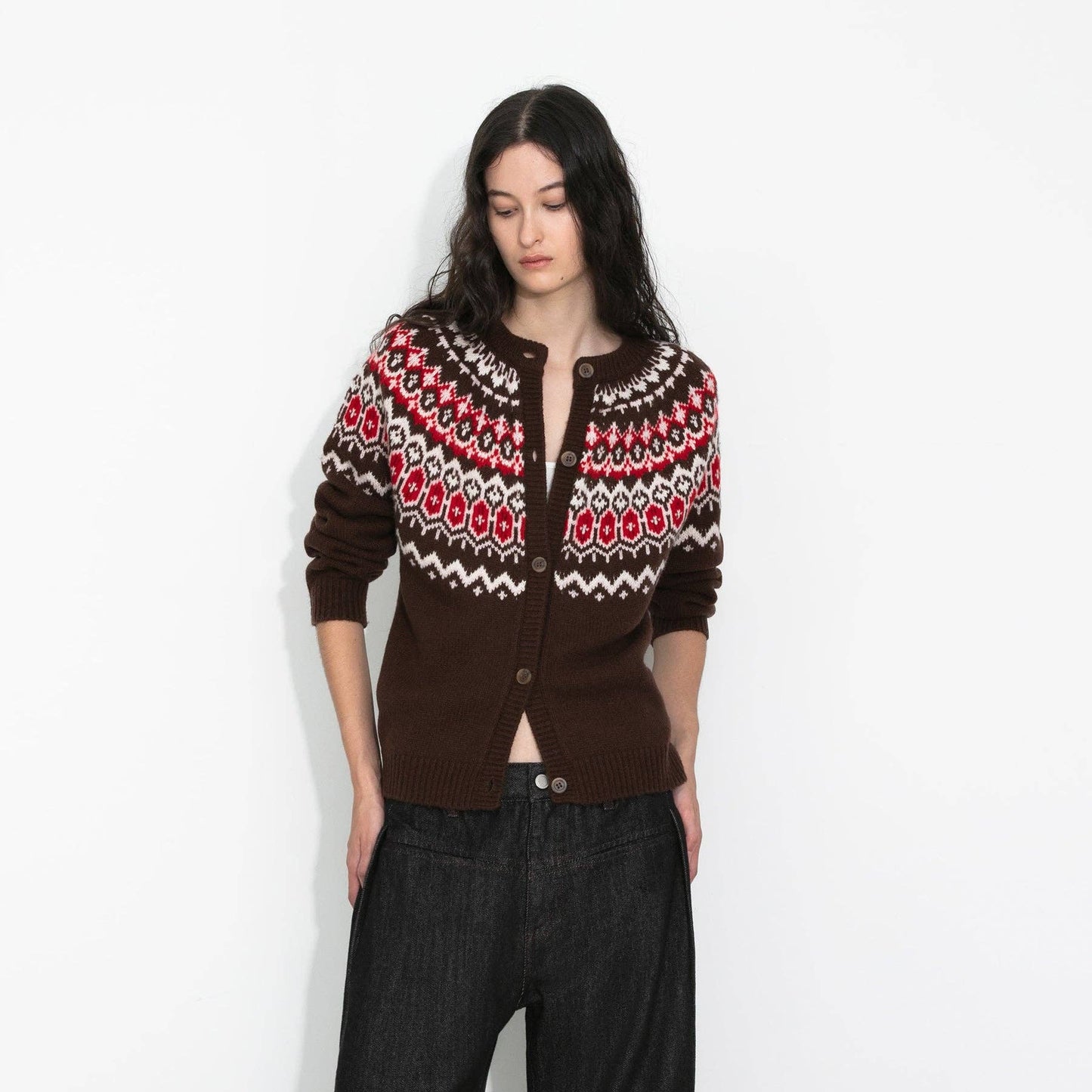 Fair Isle Knit Cardigan | 100% Wool