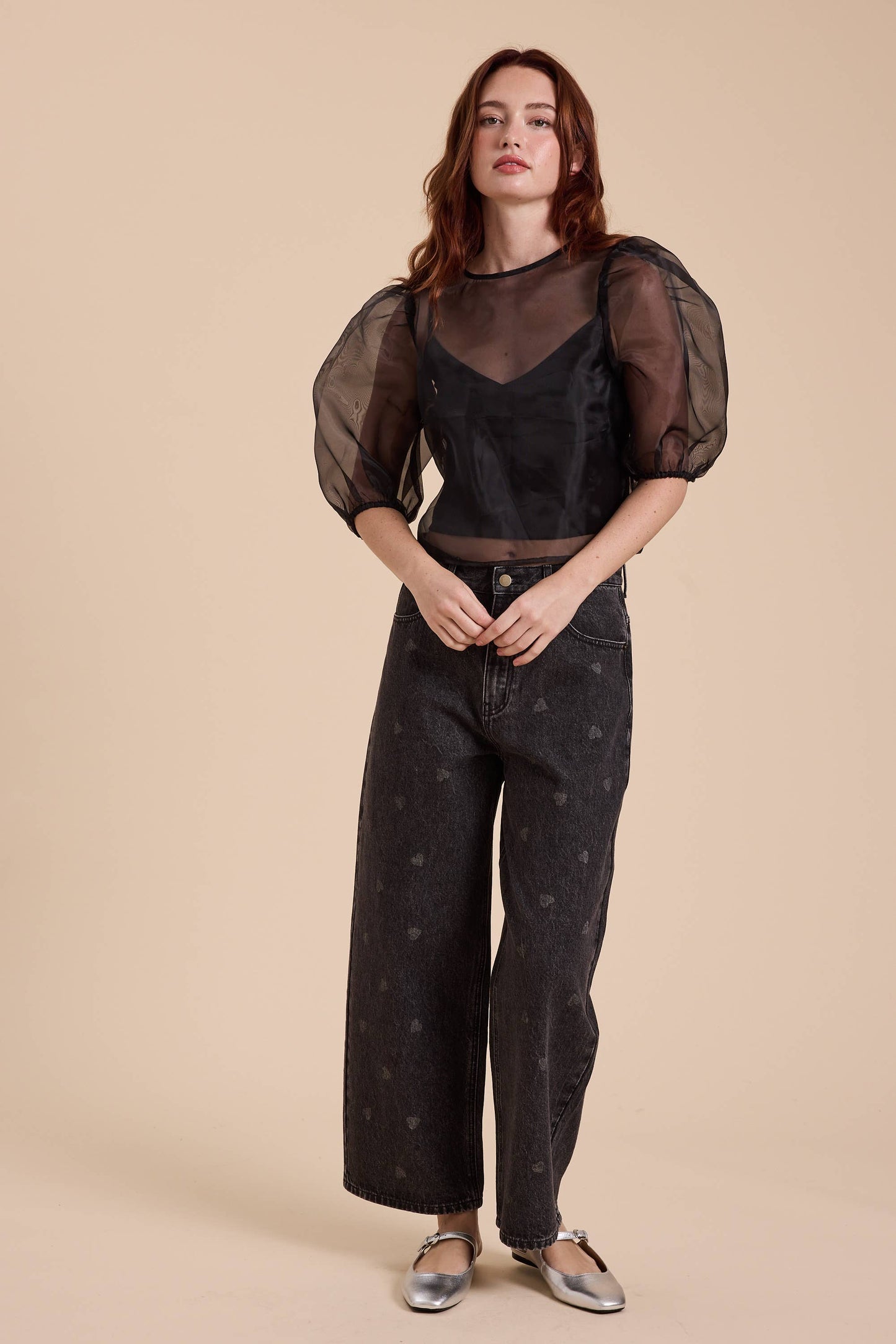 Heart Print Denim Pants