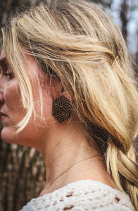 Beaded Handwoven Leticia Hexagon Earrings | Black Bronze