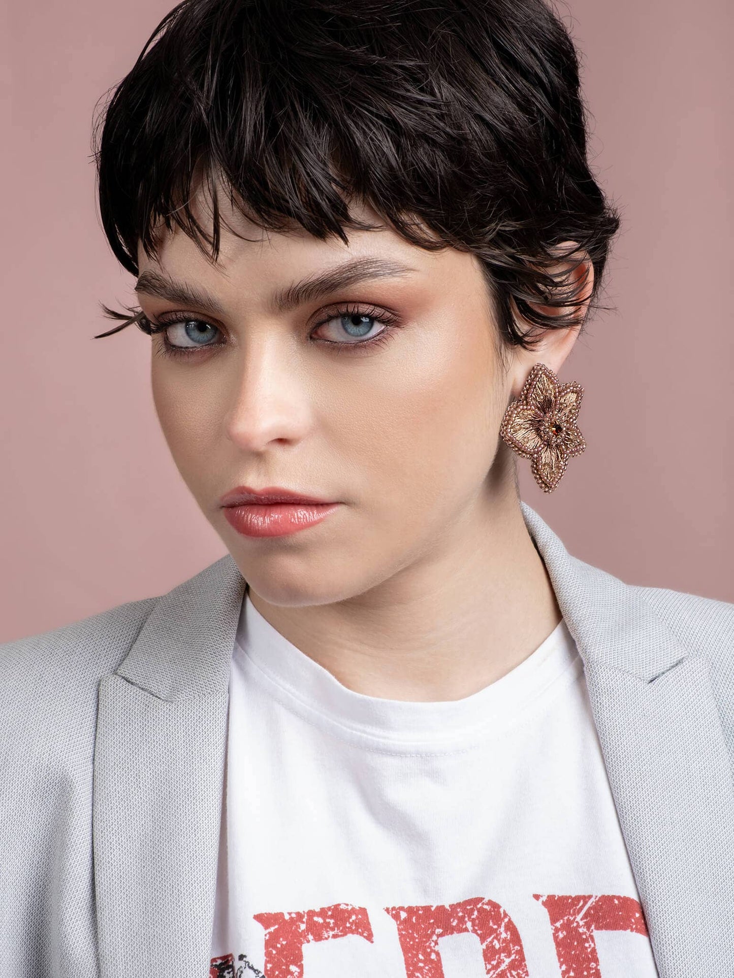 Embroidered Jasmine Stud Earrings | Copper