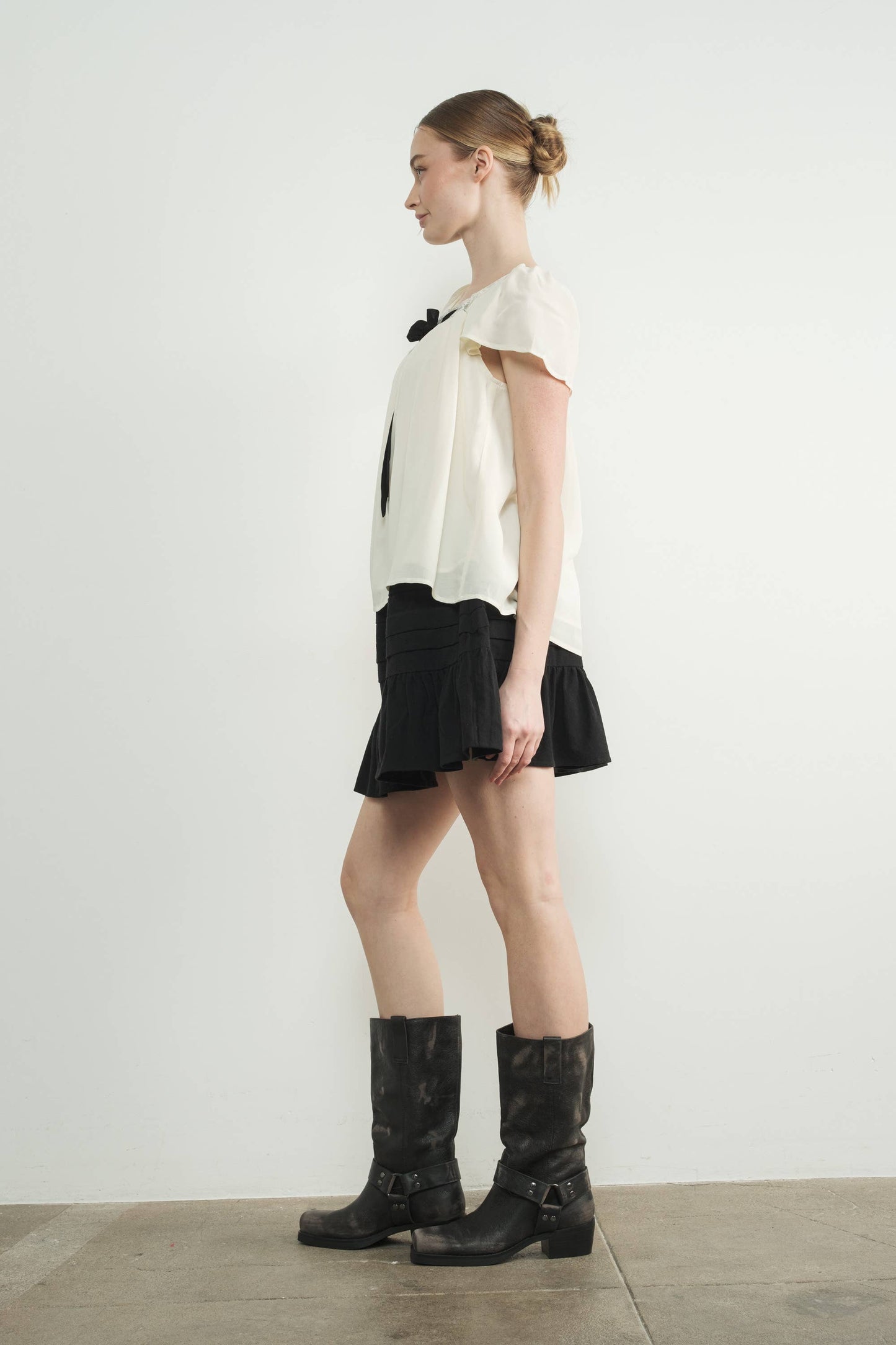 Lace Trim Blouse with Bow | White