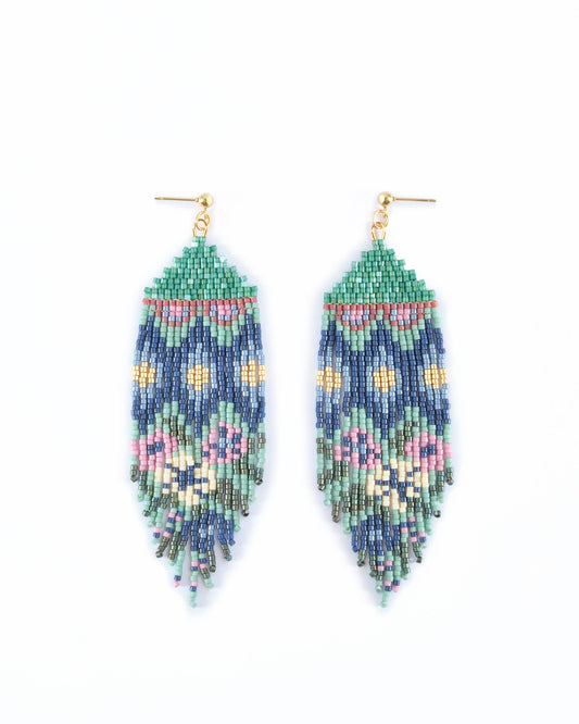 Beaded Handwoven Huipil Fringe Earrings | Galactic Dream