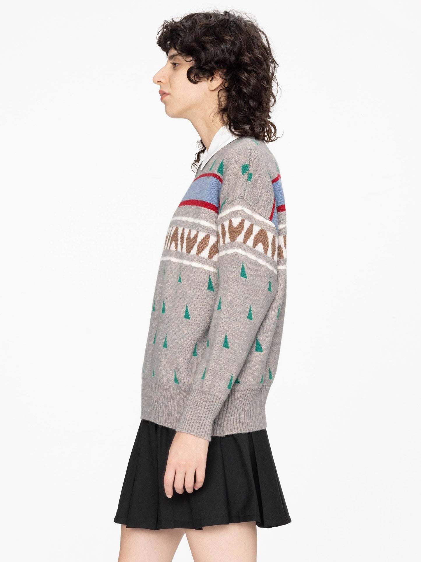 Geometric Patterned Jacquard Knit Sweater
