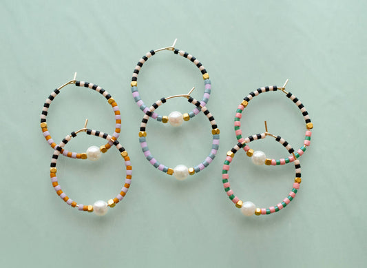 Checked beaded mini hoops