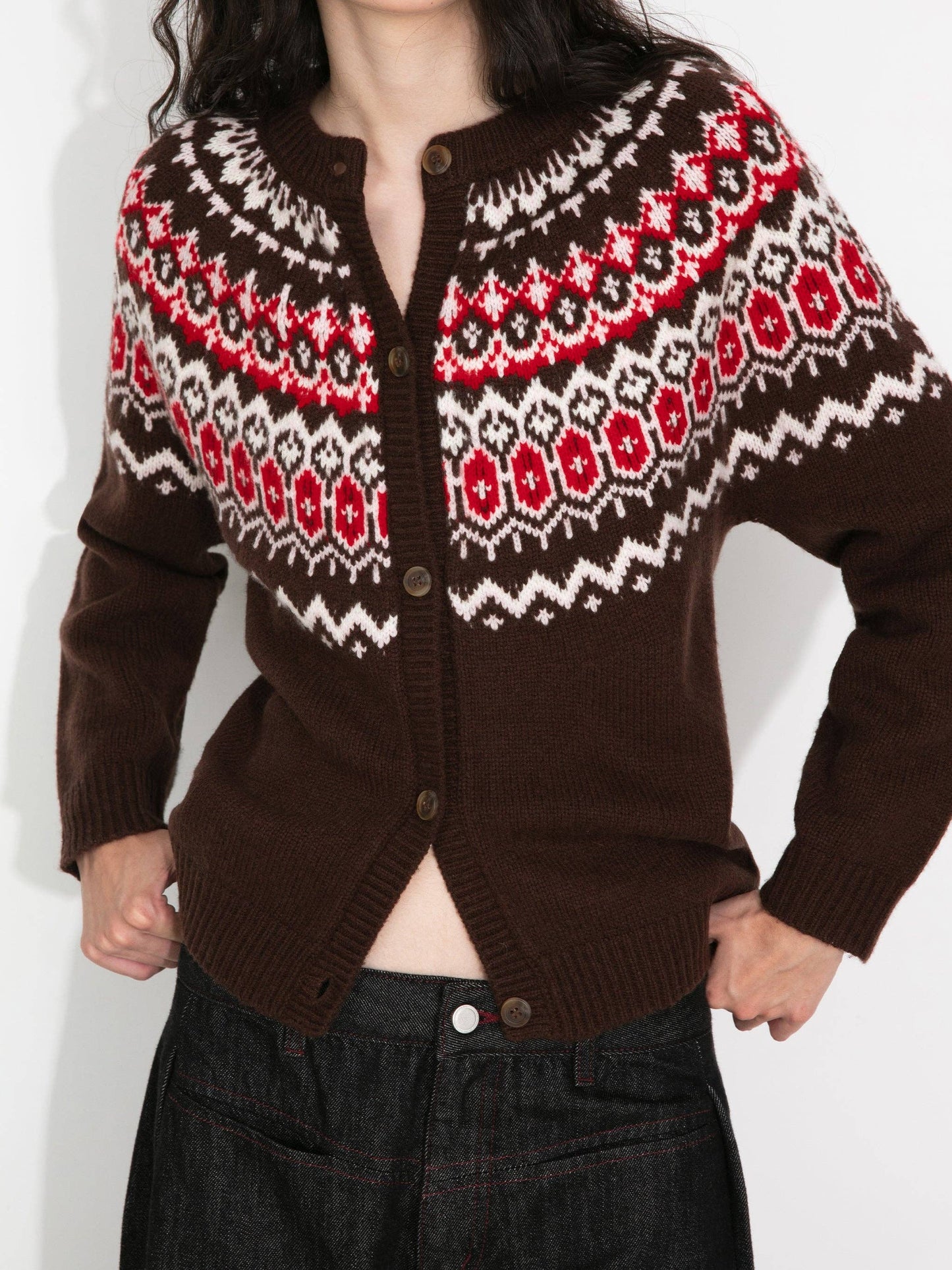 Fair Isle Knit Cardigan | 100% Wool