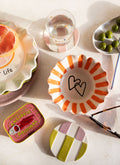 Stripe Heart Frilly Bowl | Coral