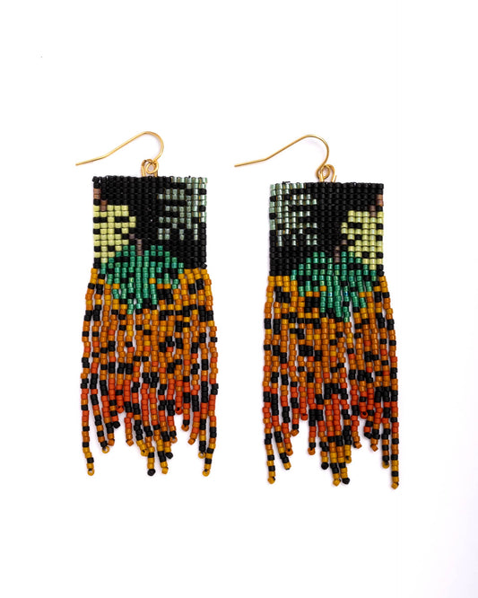 Beaded Handwoven Jaguar Fringe Earrings