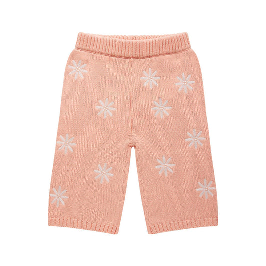 Embroidered Knit Flare Pant | Pearl
