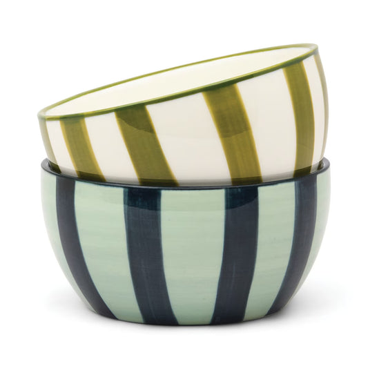 Bella Dipping Bowl Set | Green & Blue Stripe