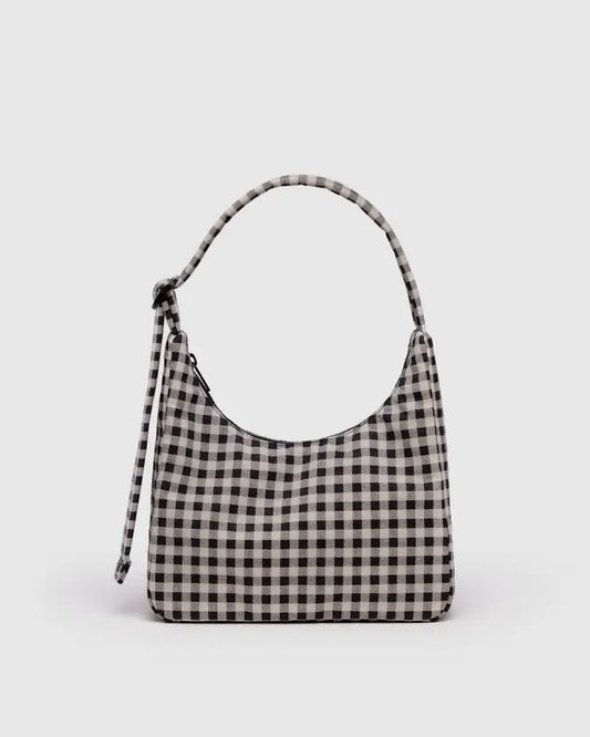 Mini Nylon Shoulder Bag | Black & White Gingham