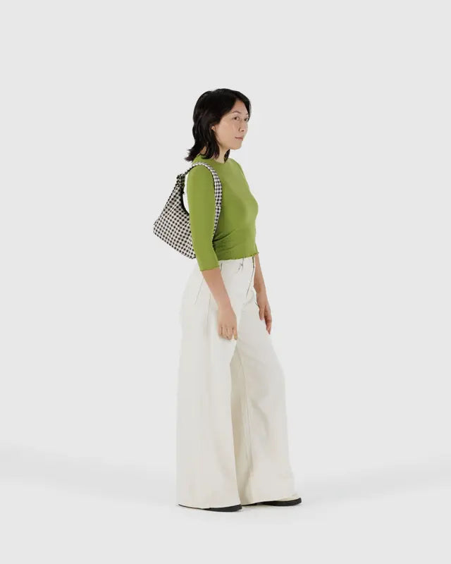 Mini Nylon Shoulder Bag | Black & White Gingham