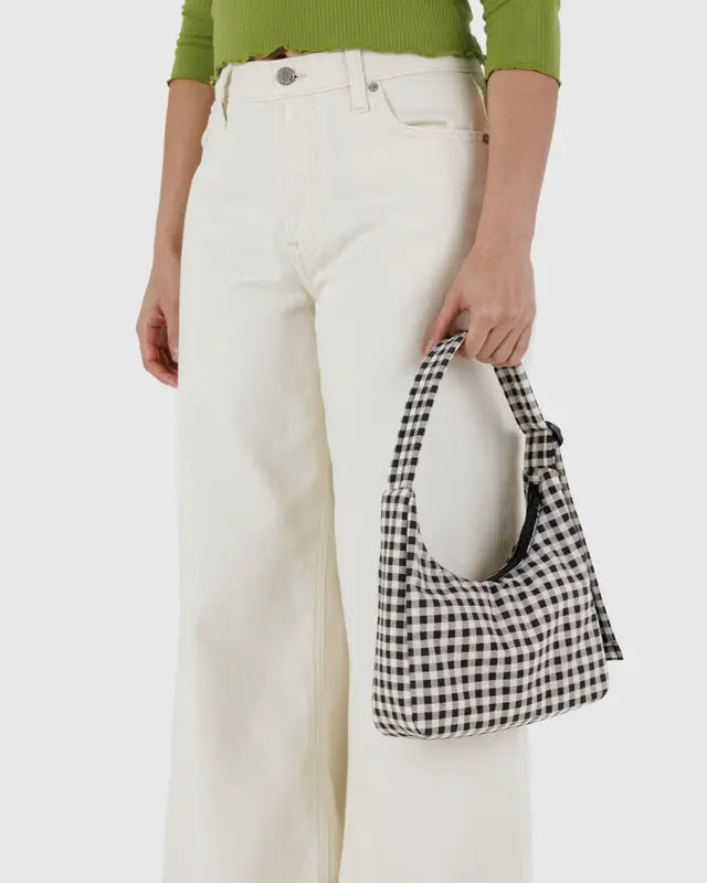 Mini Nylon Shoulder Bag | Black & White Gingham