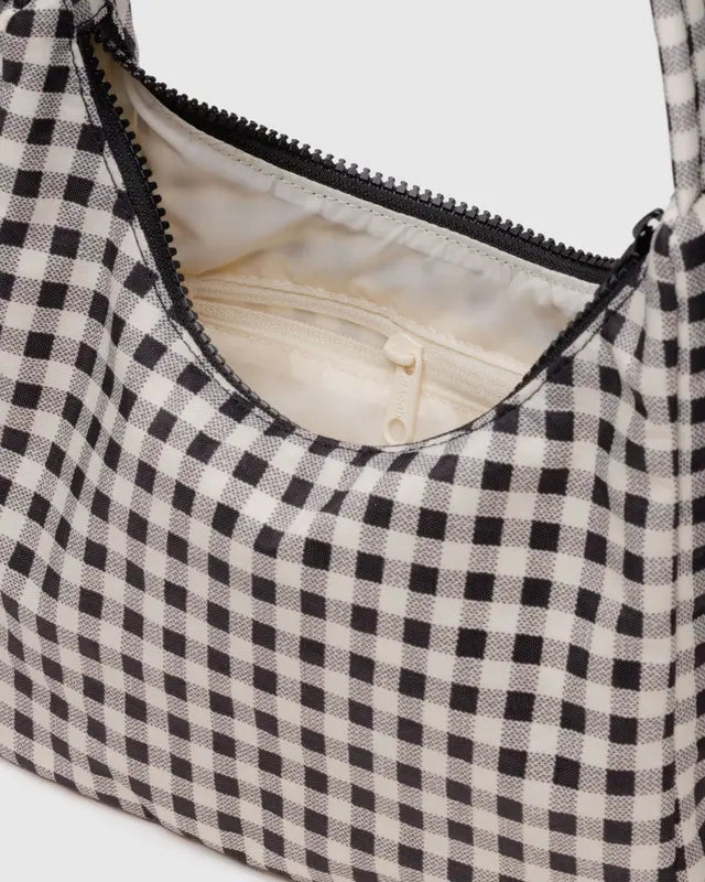 Mini Nylon Shoulder Bag | Black & White Gingham