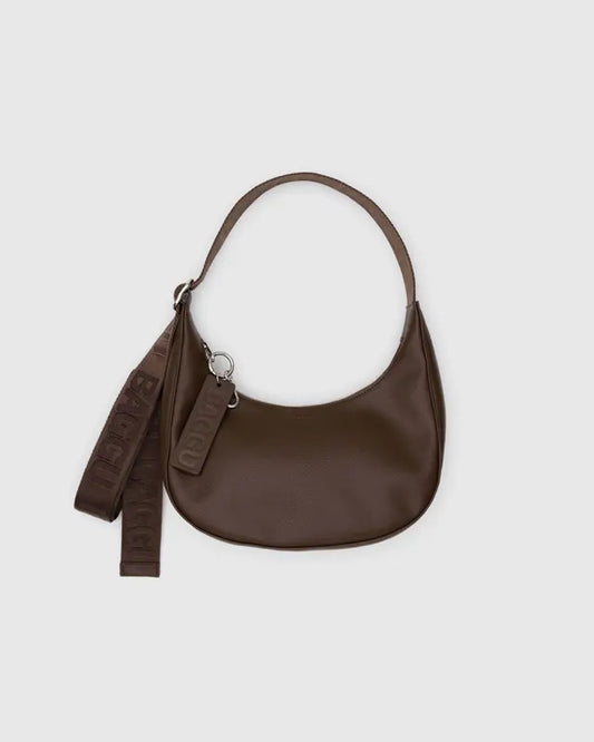 Small Recycled Leather Crescent Bag | Brown