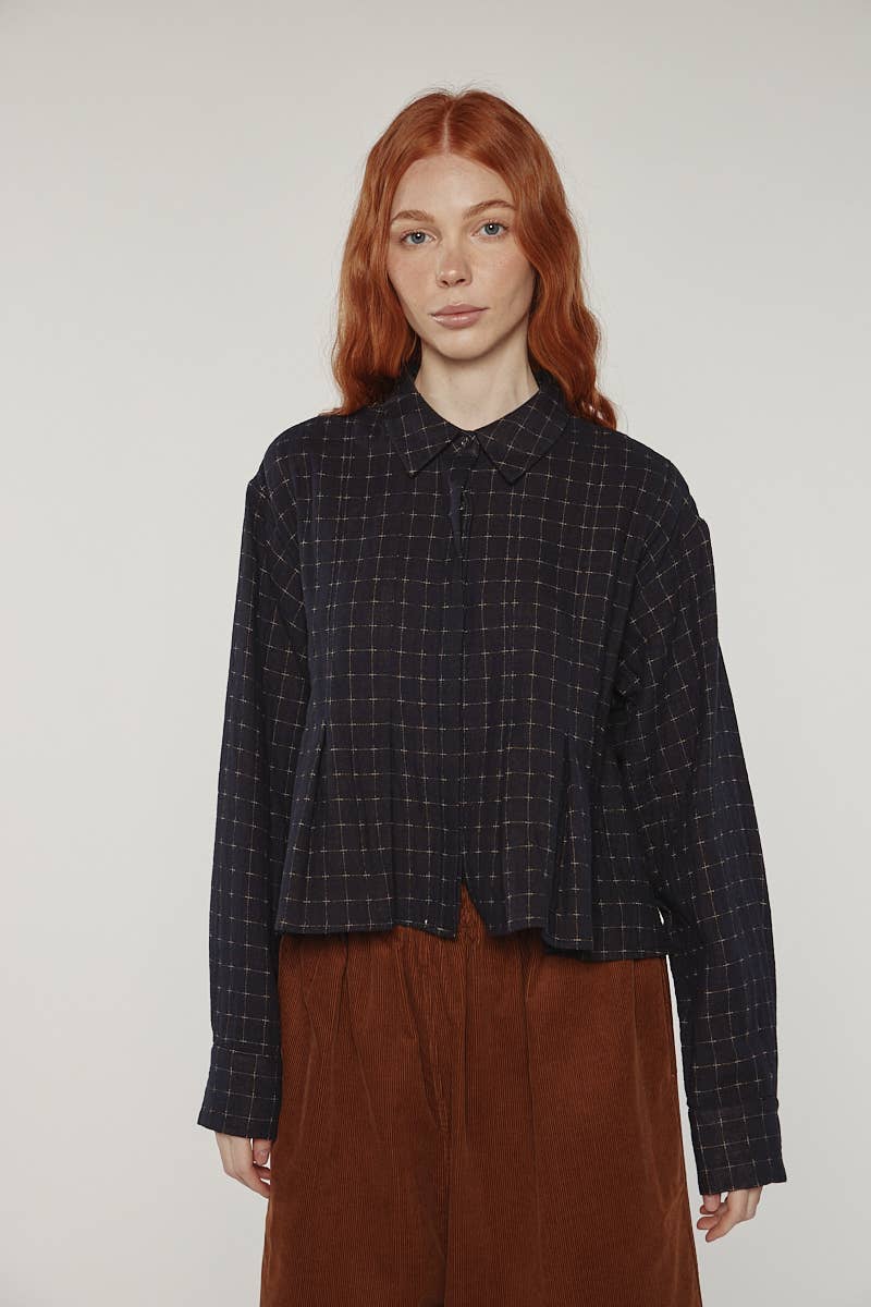 Cotton Pleated Blouse | Black