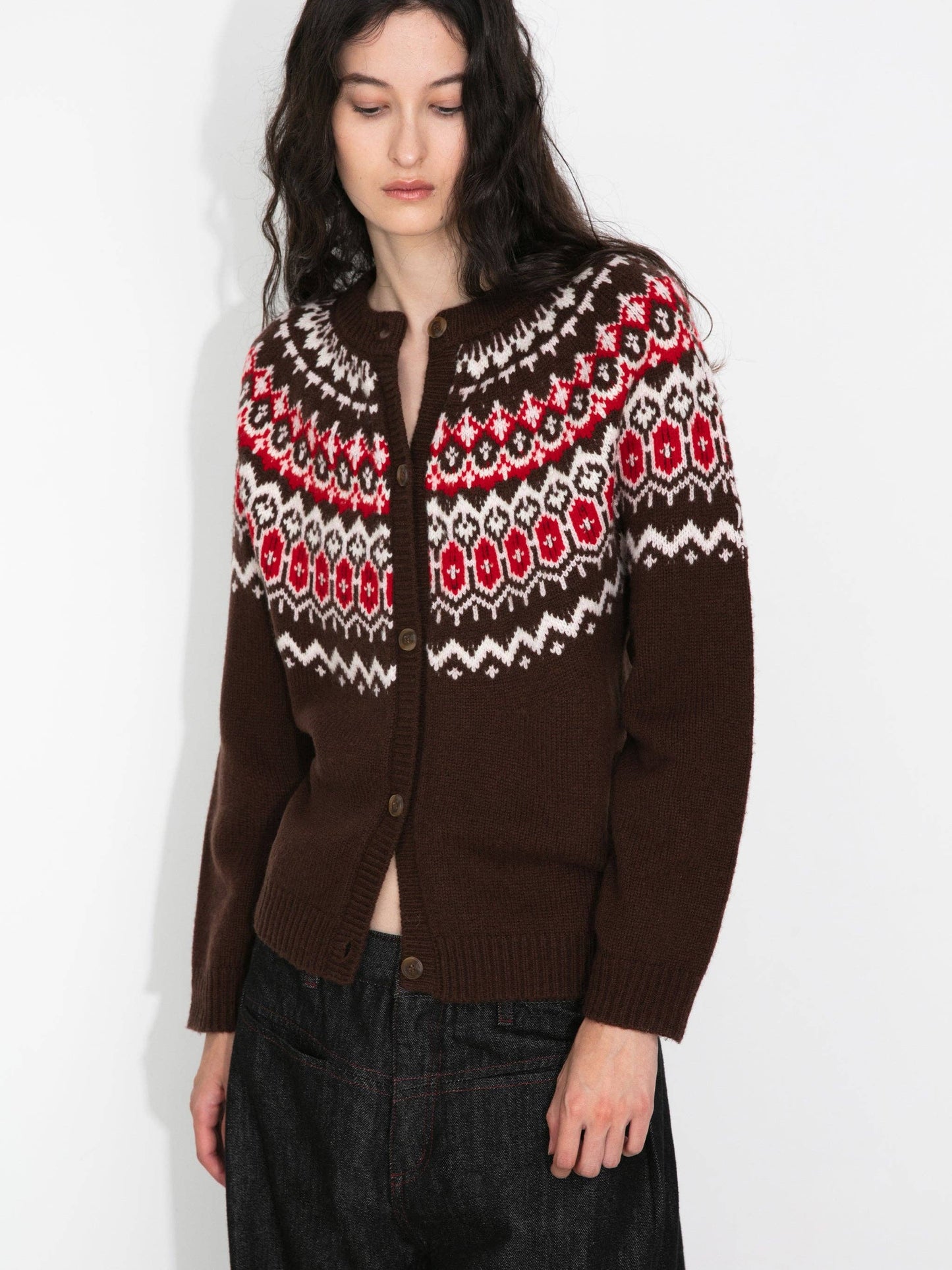 Fair Isle Knit Cardigan | 100% Wool