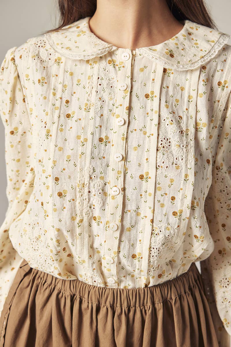 Peter Pan Collar Blouse | Yellow & Olive