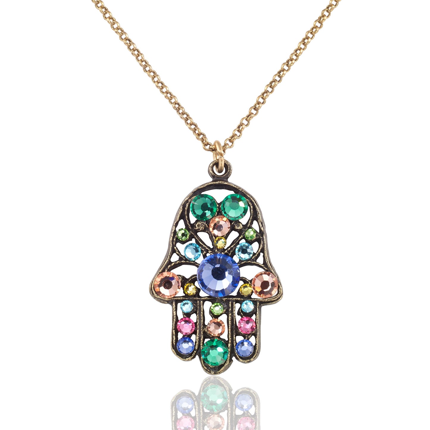 Pastel Protection Multicolor Crystal Hamsa Necklace