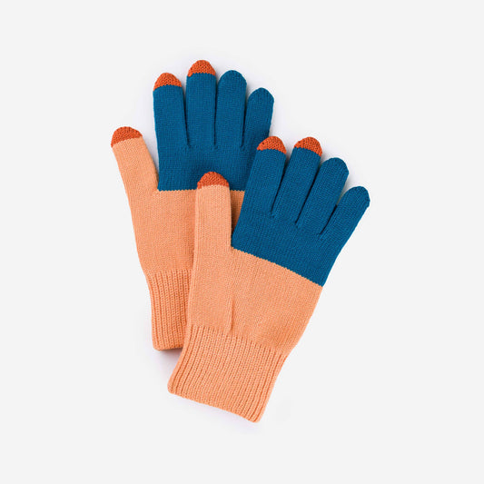 Colour block Knit Touchscreen Gloves | Teal Peach