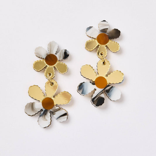 Twin Daisy Chain Earrings | Black Marble