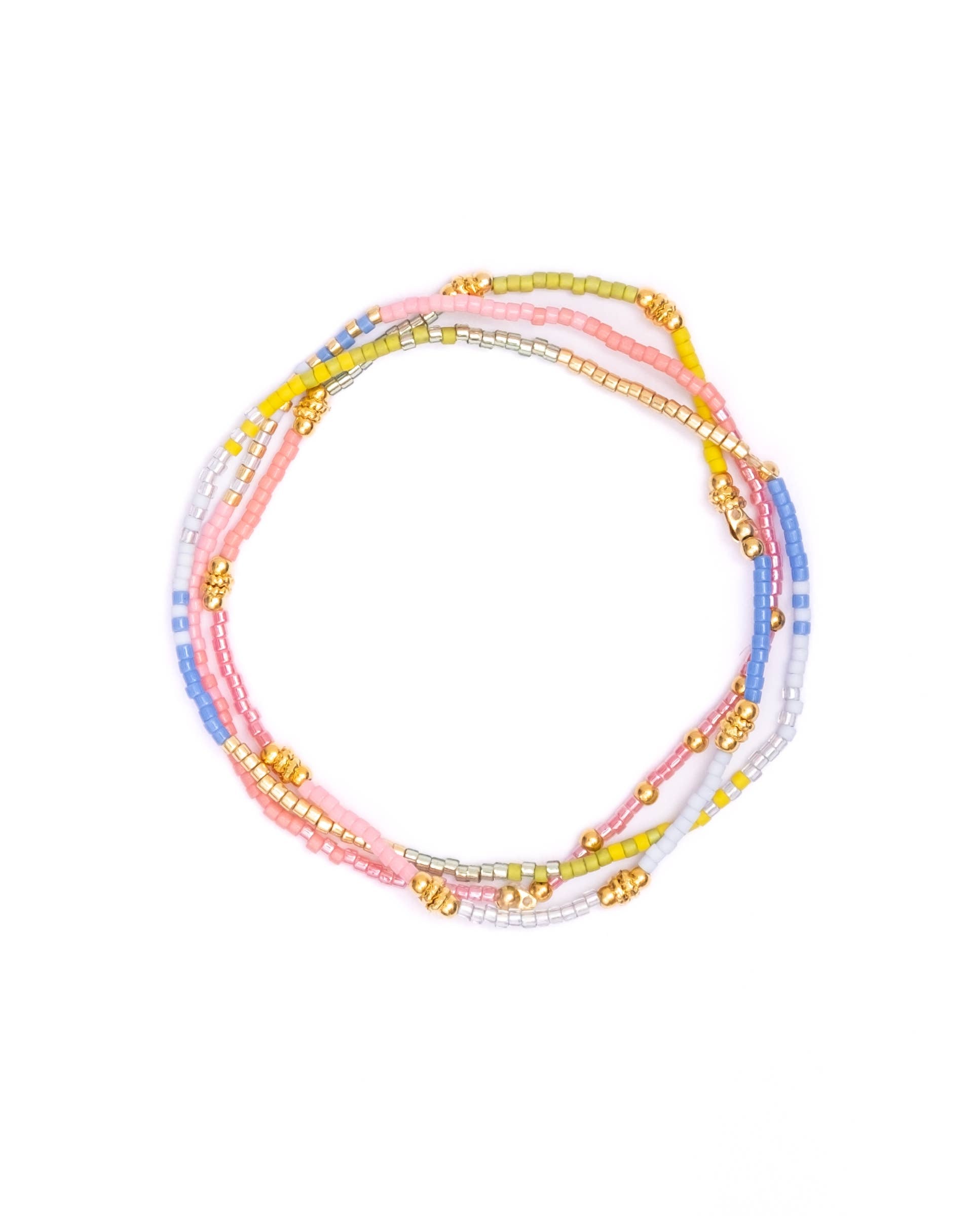 Pink Citron Blue Miyuki Beaded Stretch Bracelets | Set of 3