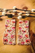 Beaded Poppy Flower Fringe Earrings | Cream/Pink